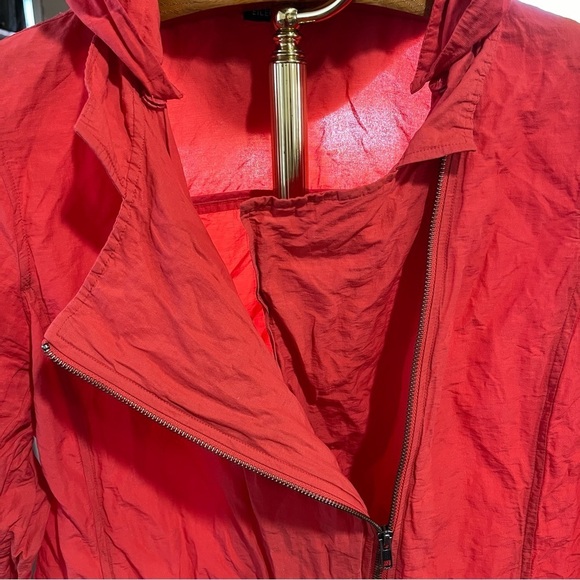 EILEEN FISHER ~ Orange Rumpled Metallic Jacket with Removable Hood Asymmetric - Picture 13 of 13